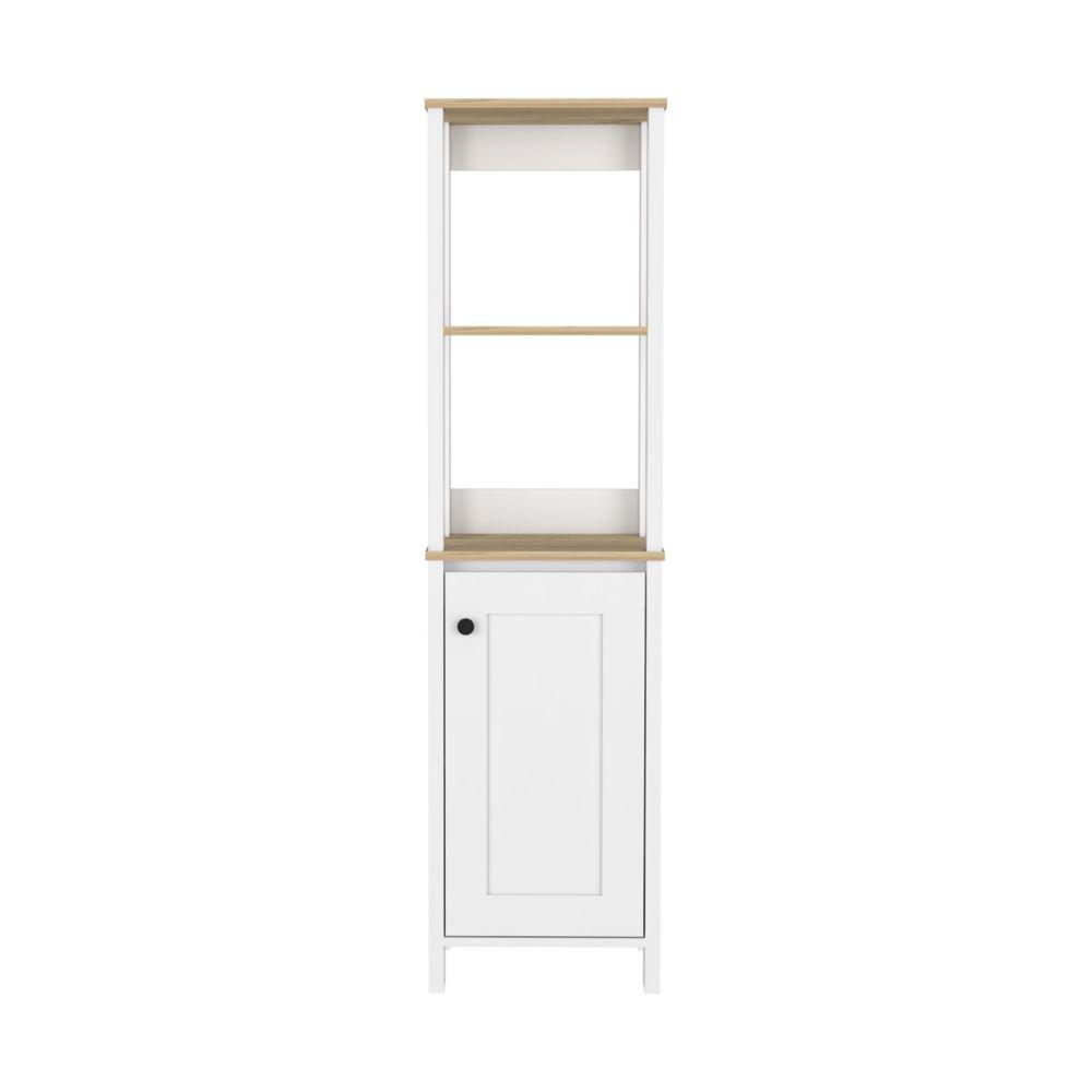 DEPOT E-SHOP New Haven Linen Cabinet, Two Internal Shelves, Two Open Shelves, Four Legs, One-Door Cabinet- Light Oak-White, For Bathroom. Picture 2