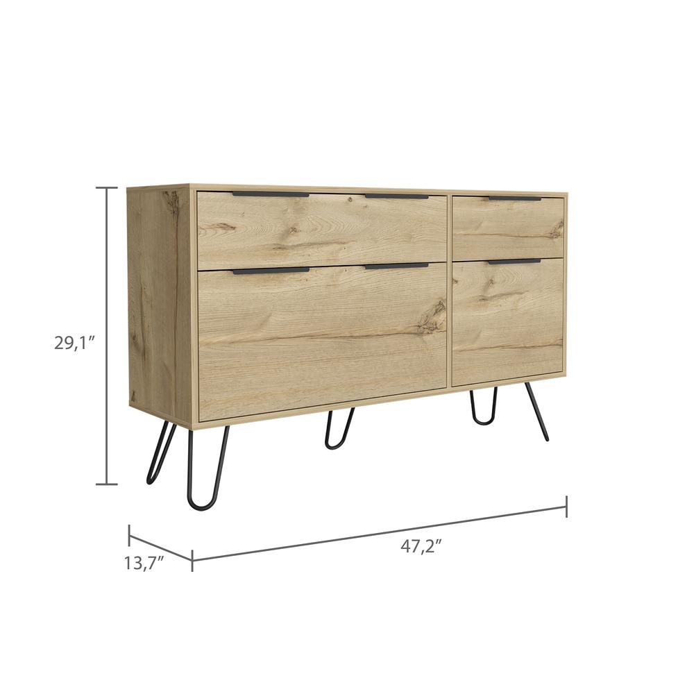 DEPOT E-SHOP Aster Double Dresser-Four Drawers,Countertop, Four Steel Legs-Light Oak, For Bathroom. Picture 4