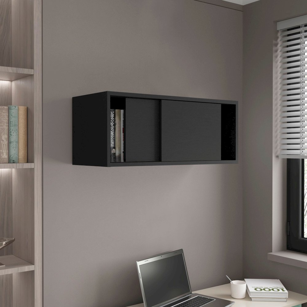 Slana Wall Cabinet, 2 Sliding doors, 1 Shelf, Black. Picture 7