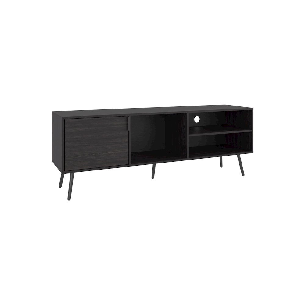 Ekwok TV Stand, 1 Door, 3 Shelves, Black. Picture 1