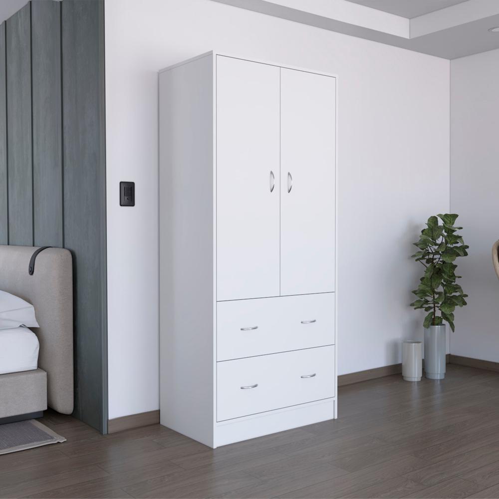 Silo 71" H Armoire with Two Doors, Two Drawers, and Hanging Rod,White. Picture 6