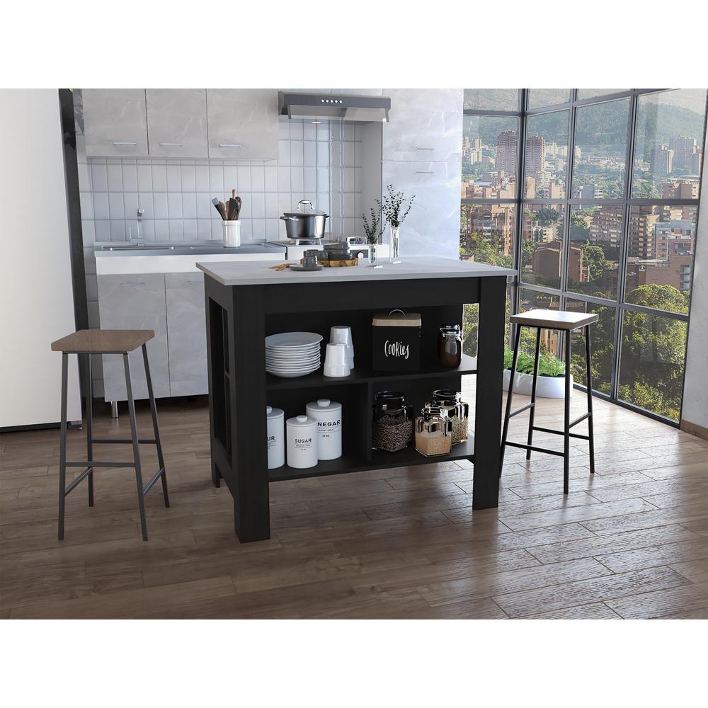 Delos Kitchen Island - Black/Ibiza Marble. Picture 5