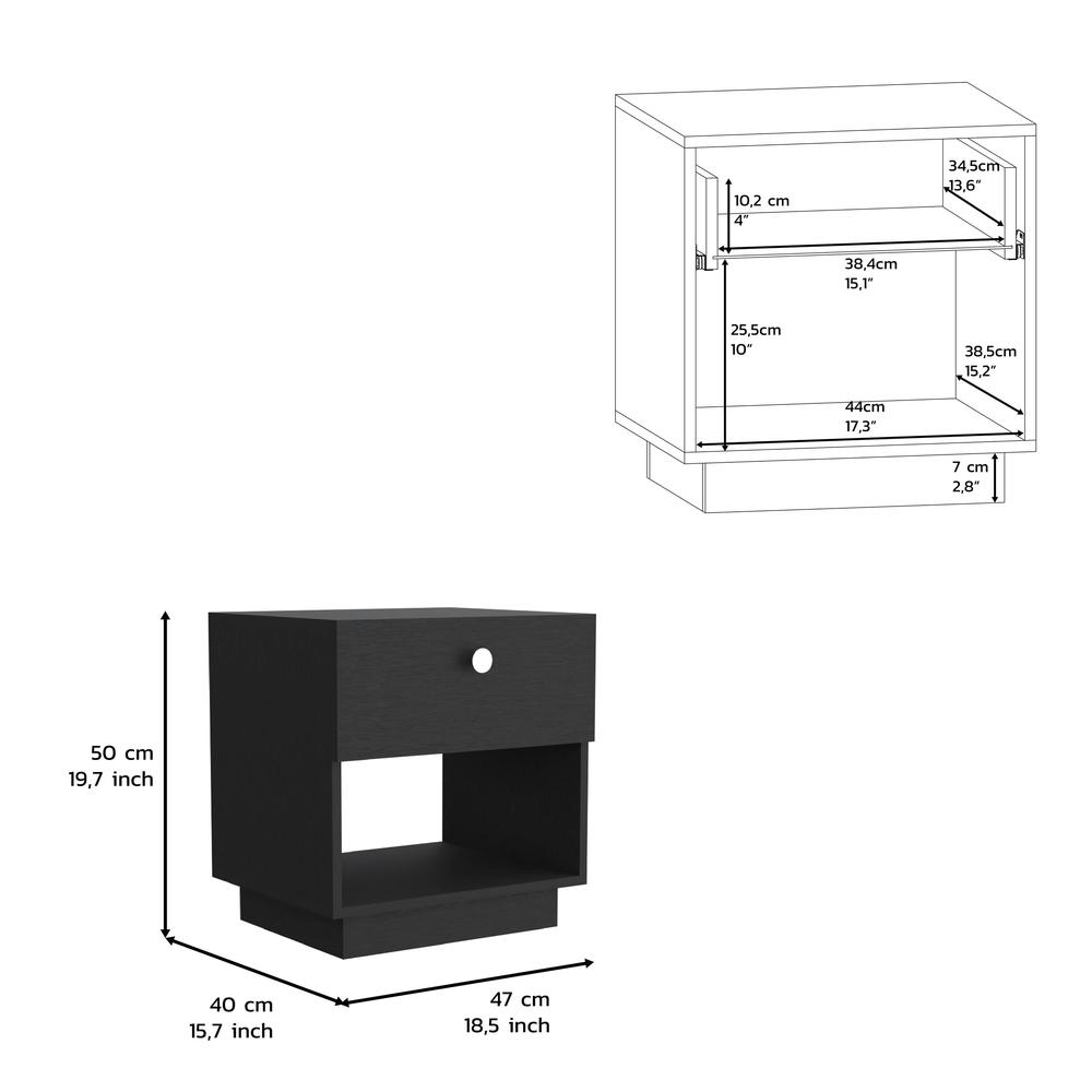 DEPOT E-SHOP Macon Single Drawer Nightstand with Open Storage Shelf, Black. Picture 3