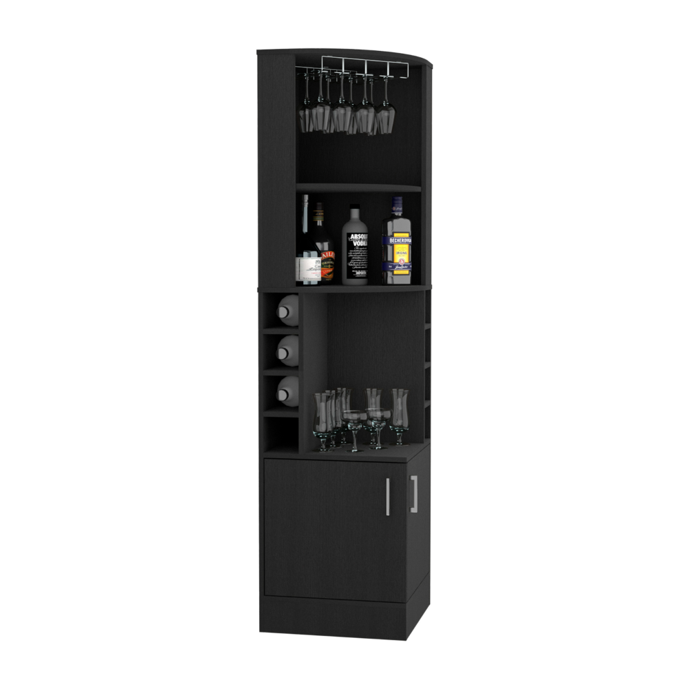 Depot E-Shop Cairo Corner Bar Cabinet, Double Door Cabinet, Glass Rack, Eight Built-in Wine Rack, Black. Picture 1