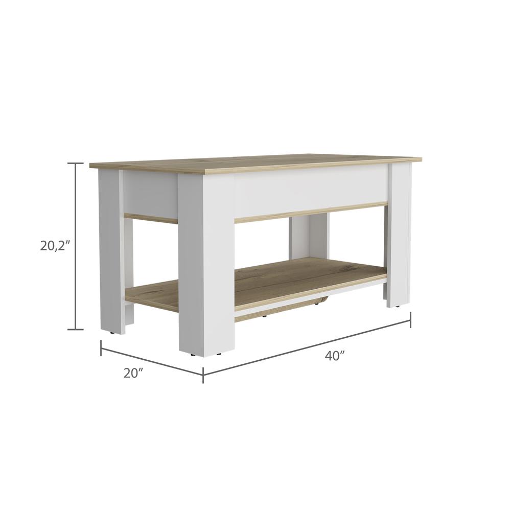 DEPOT E-SHOP Saturn Storage Table, One Flexible Table Shelf, Four Legs, Low Shelf, Internal Storage-Light Oak/White, For Bedroom. Picture 3