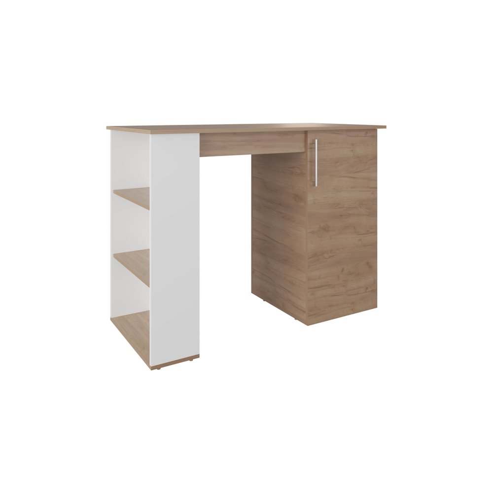 Rossiter Kitchen Island, 1 Door, 5 Shelves, Natural Oak/White. Picture 4