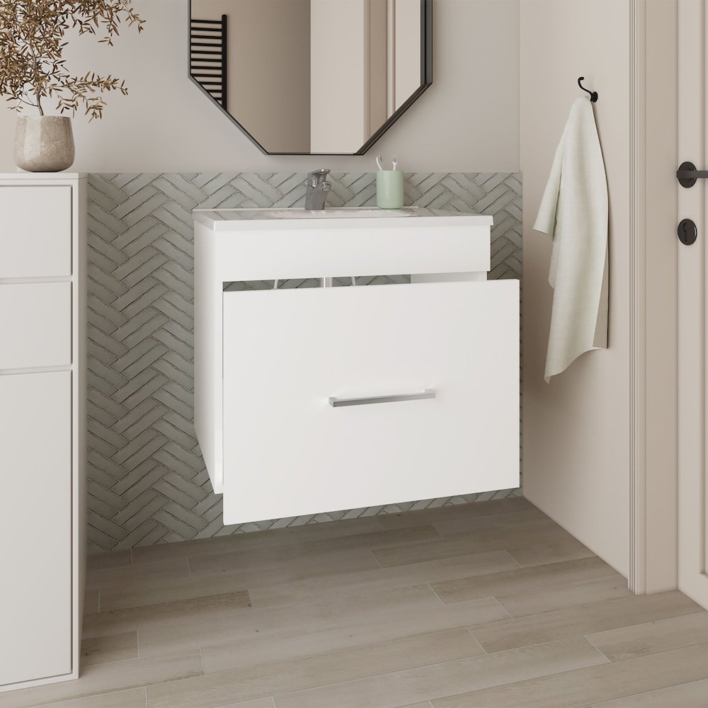 Wixom Bathroom Vanity, 1 Drawer, White. Picture 7