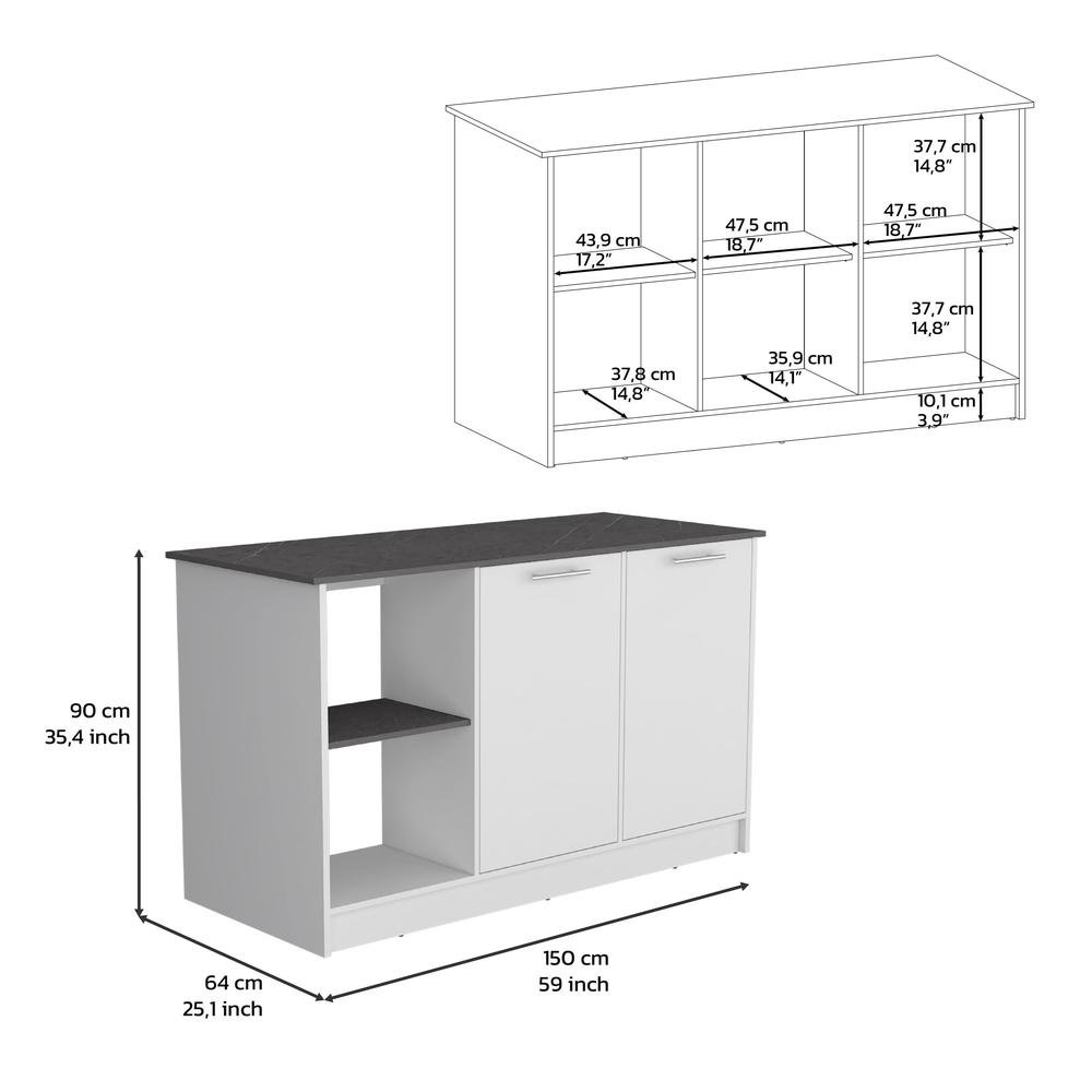 Kitchen Island with Large Countertop, Shelves and Double Door Cabinet. Picture 4