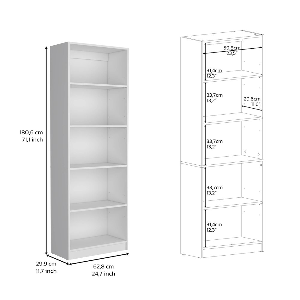 Vinton 4-Tier Bookcase with Modern Storage for Books and Decor, White -Office. Picture 5