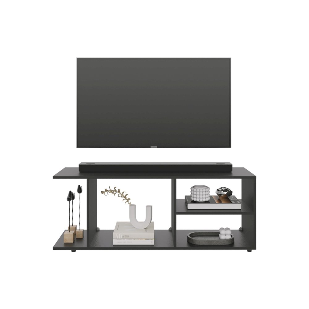 Sudley Entertainment Center with 4 Shelves and 4 Legs, Black. Picture 1