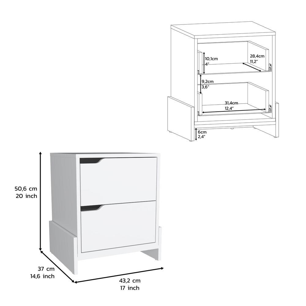 Haines Nightstand with 2-Drawers, End Table with Sturdy Base, White. Picture 3