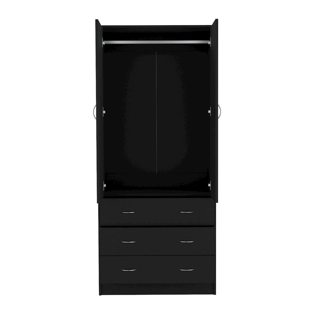 Armoire 71" H, with 2 doors, 3 drawers and 1 hanging rod, Black. Picture 2