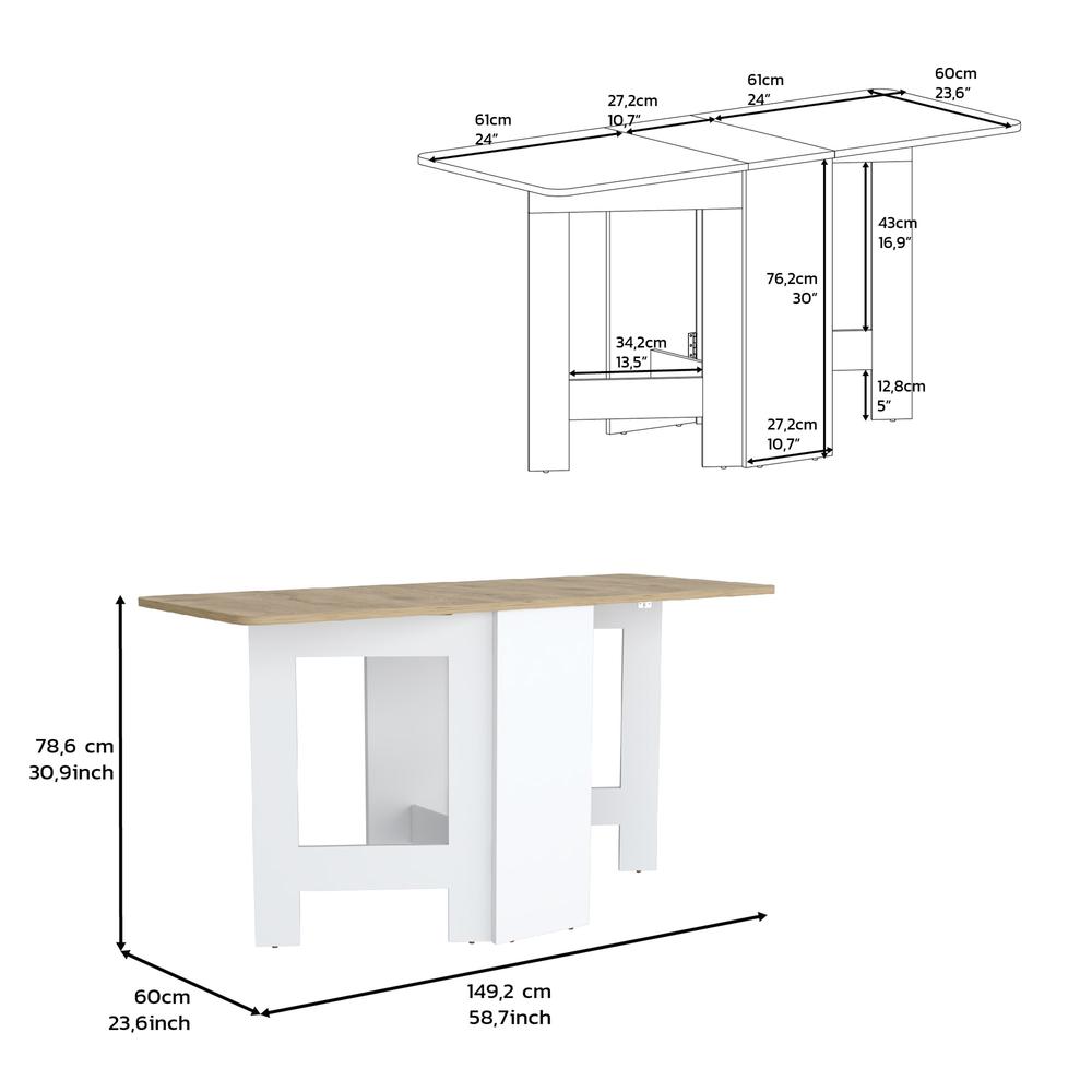 Detroit Folding Table with Expandable Design in 3 Forms, White / Macadamia. Picture 5
