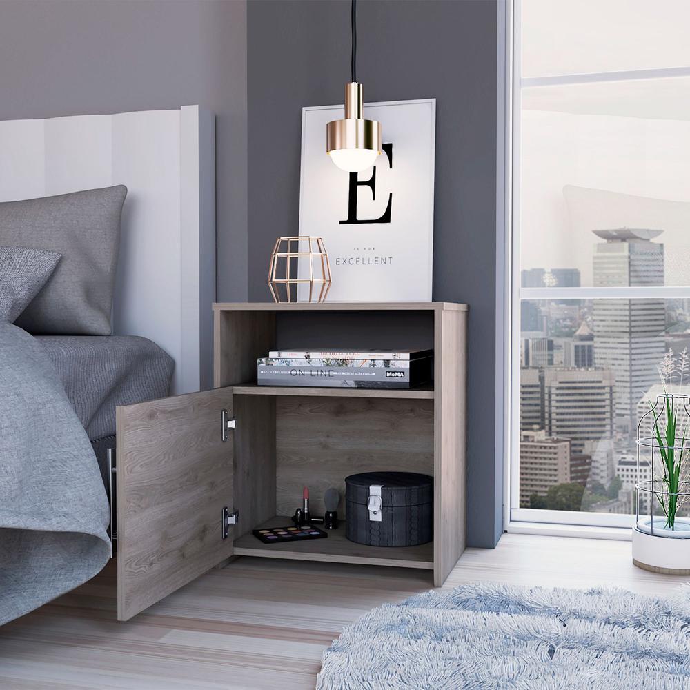 Nightstand, Single Door Cabinet, Metal Handle, One Shelf, Superior Top. Picture 4