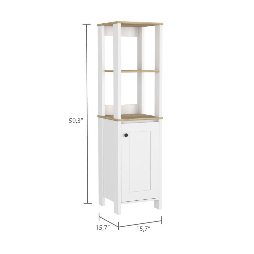 DEPOT E-SHOP New Haven Linen Cabinet, Two Internal Shelves, Two Open Shelves, Four Legs, One-Door Cabinet- Light Oak-White, For Bathroom. Picture 3