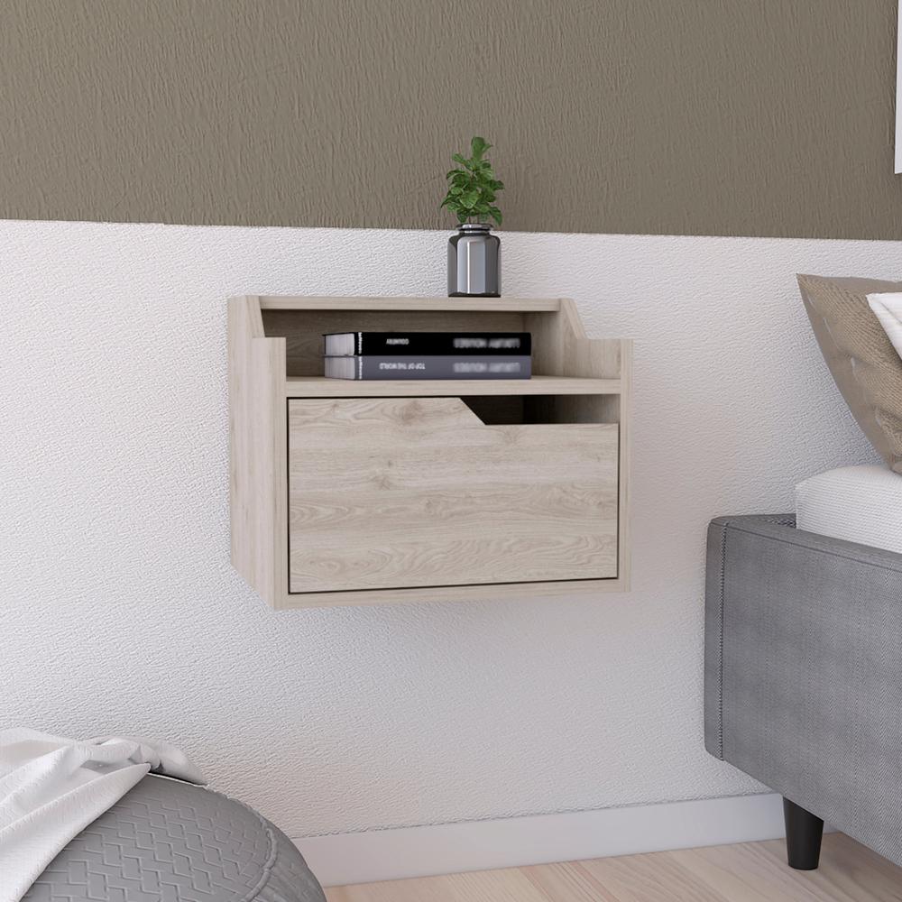Floating Nightstand, Modern Dual-Tier Design with Spacious Single Drawer Storage. Picture 6