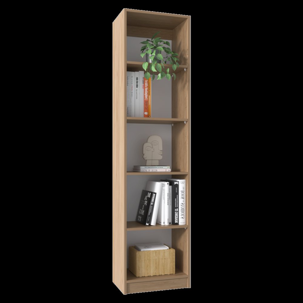 Vinton XS Bookcase Compact Bookshelf with Multiple Shelves, Natural Oak / White. Picture 3