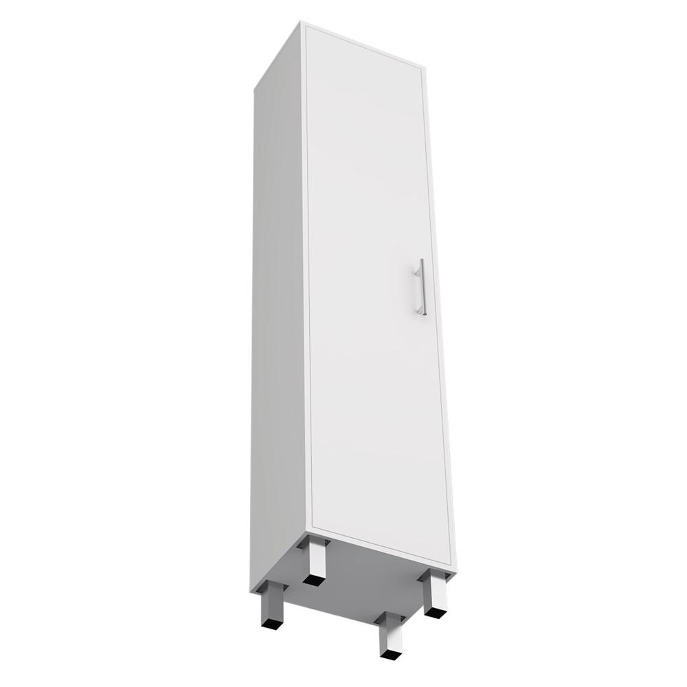DEPOT E-SHOP Dryden Tall Narrow Storage Cabinet with 5-Tier Shelf and Broom Hangers, White. Picture 2