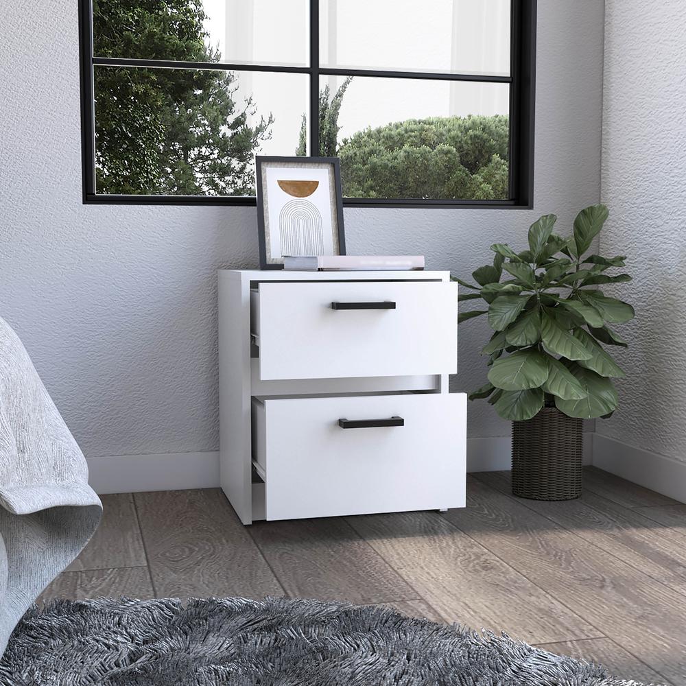 DEPOT E-SHOP Bethel 2 Drawers Nightstand with Handles, White. Picture 4