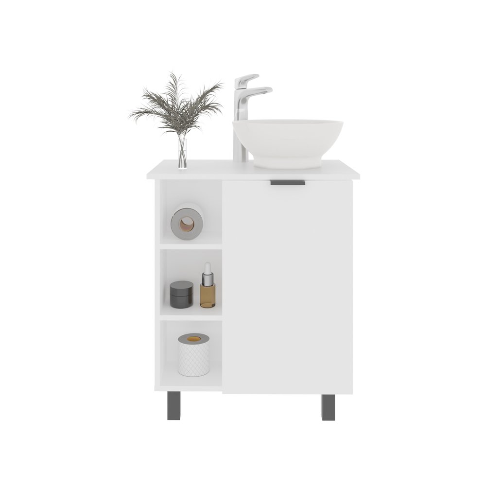Dobson Vanity Sink, 1 Door, 4 Legs, 5 Shelves, White. Picture 4