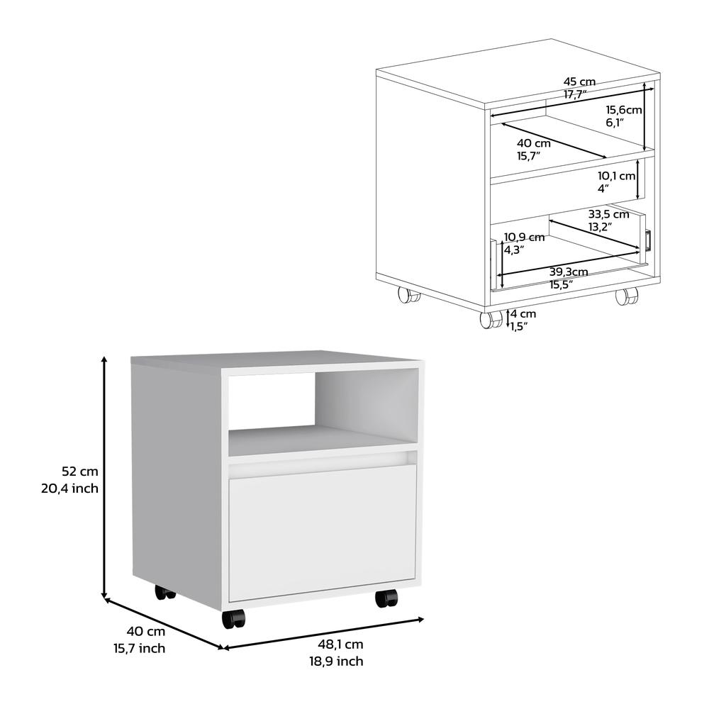 DEPOT E-SHOP Wasilla Nightstand with Open Shelf, 1 Drawer and Casters, White. Picture 3