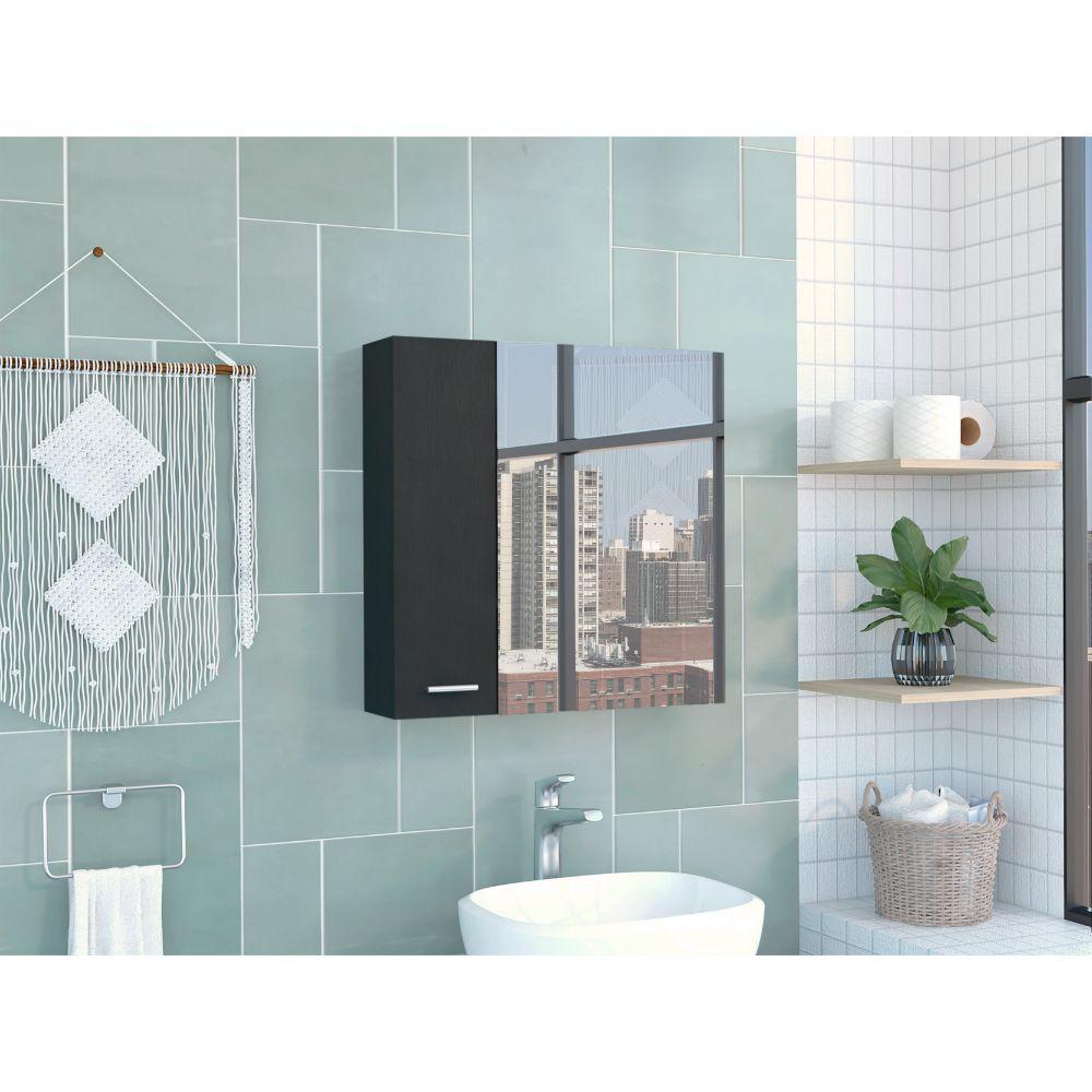 DEPOT E-SHOP Harbor Medicine Cabinet, Mirror Four Internal Shelves, One-Door Cabinet-Black, For Bathroom. Picture 1