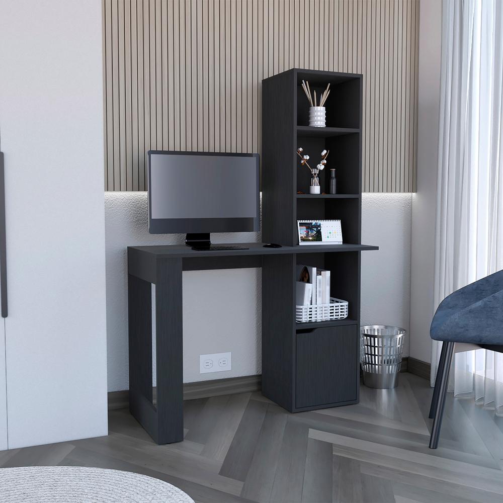 Ripley Writing Desk With Bookcase and Cabinet, Black. Picture 5