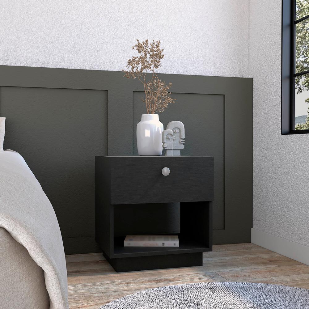 DEPOT E-SHOP Macon Single Drawer Nightstand with Open Storage Shelf, Black. Picture 5