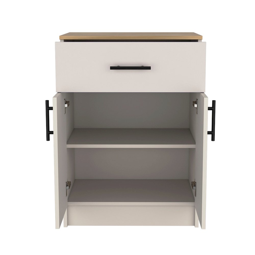 Pantry Organizer Cabinet 33" H, Two Doors, Ivory / Natural Oak. Picture 2