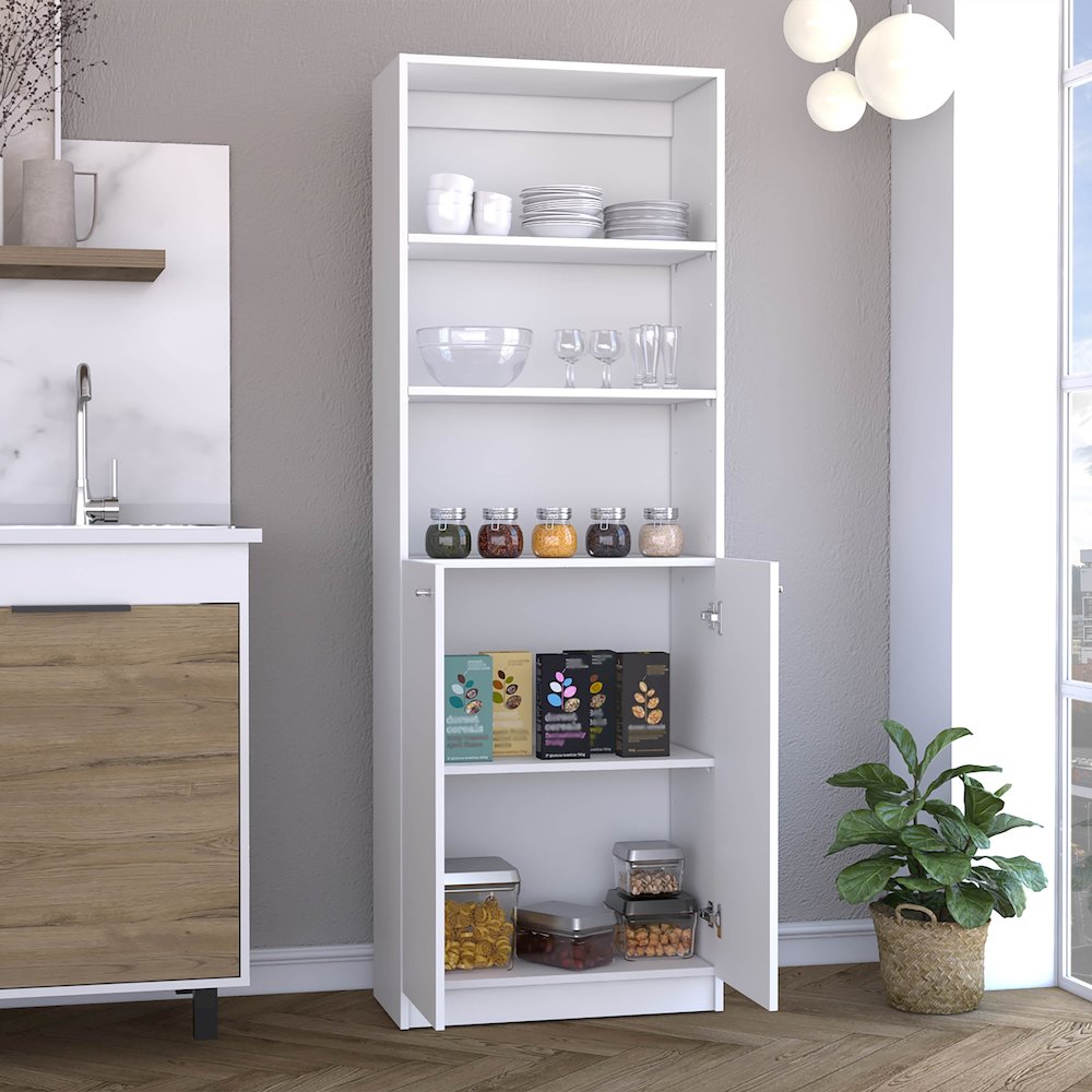 Vinton 2-Door Bookcase with Upper Shelves, White -Office. Picture 7