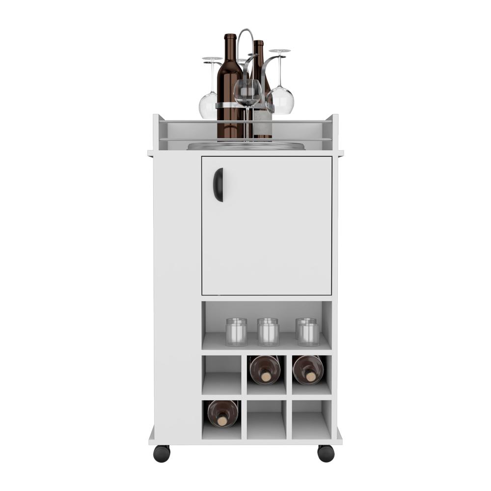Fraser Bar Cart with 6 Built-in Wine Rack and Casters, White. Picture 2
