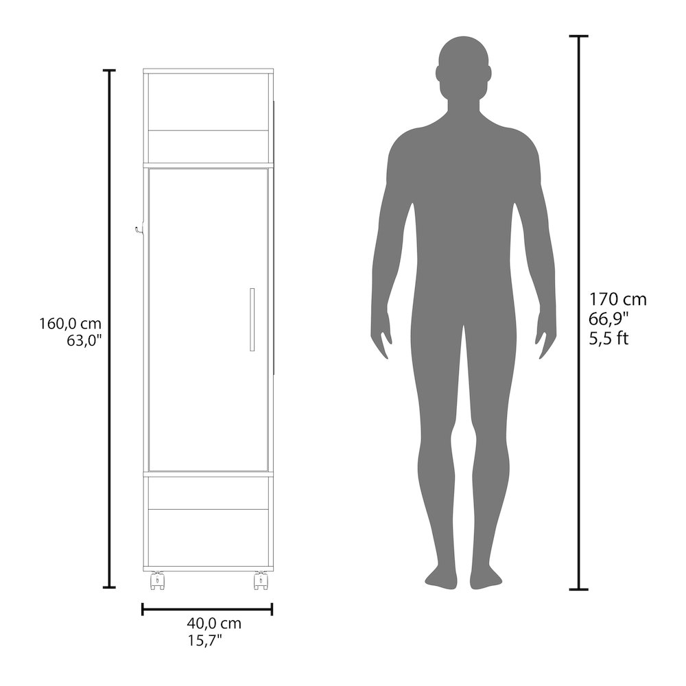 Ambler Armoire with 1 Door, 3 Shelves, and Full-Length Mirror, White. Picture 3
