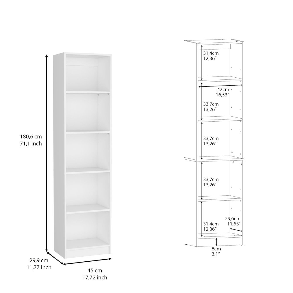 Vinton XS Bookcase Compact Bookshelf with Multiple Shelves, White -Office. Picture 5