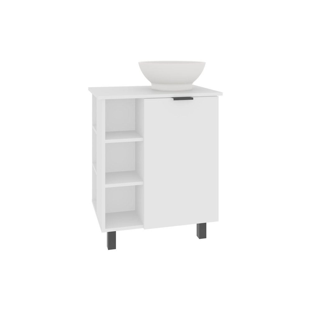Dobson Vanity Sink, 1 Door, 4 Legs, 5 Shelves, White. Picture 1