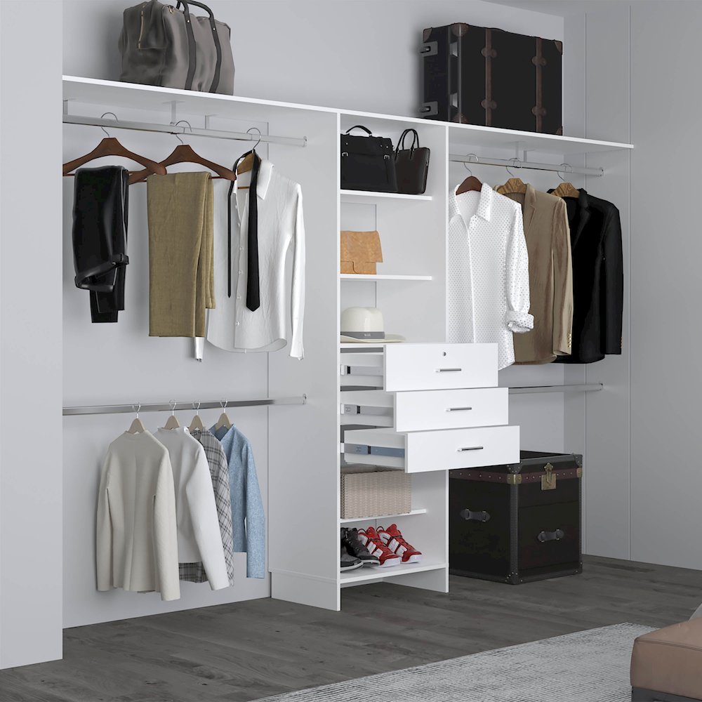 Salina Closet System, 3 Drawers, 5 Shelves, White. Picture 7