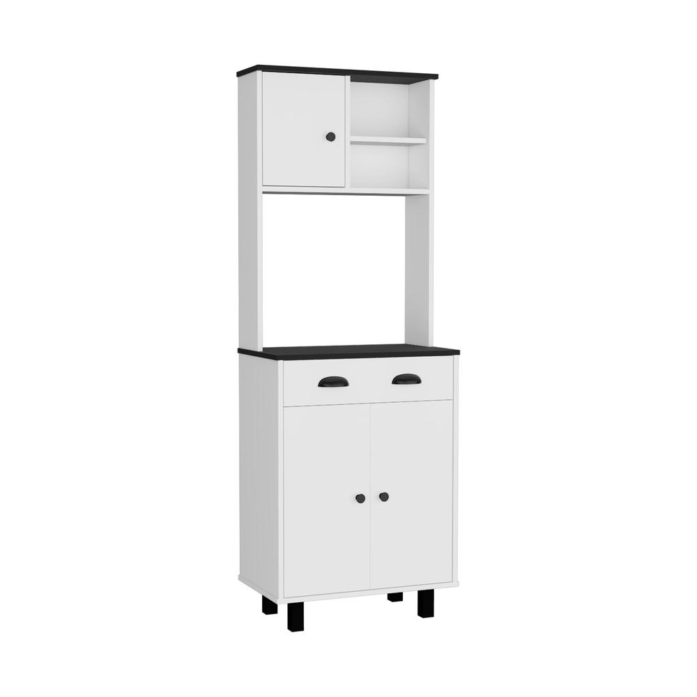 67" H Kitchen Pantry with Two Cabinets, Two Open Shelves, and One Drawer. Picture 1