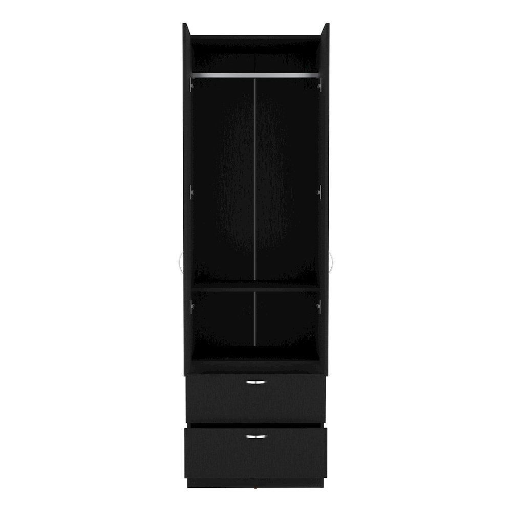 Armoire Wardrove 76" H, Hanging Rod, 2 Drawers, 1 Shelf, Black. Picture 2