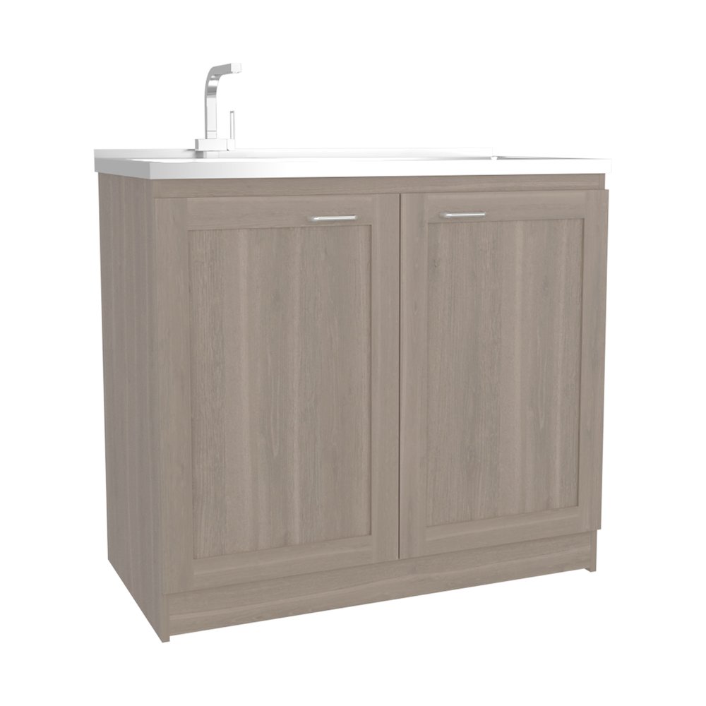 Bickleton Utility Sink Cabinet, 2 Doors, 2 Shelves, White Oak. Picture 3
