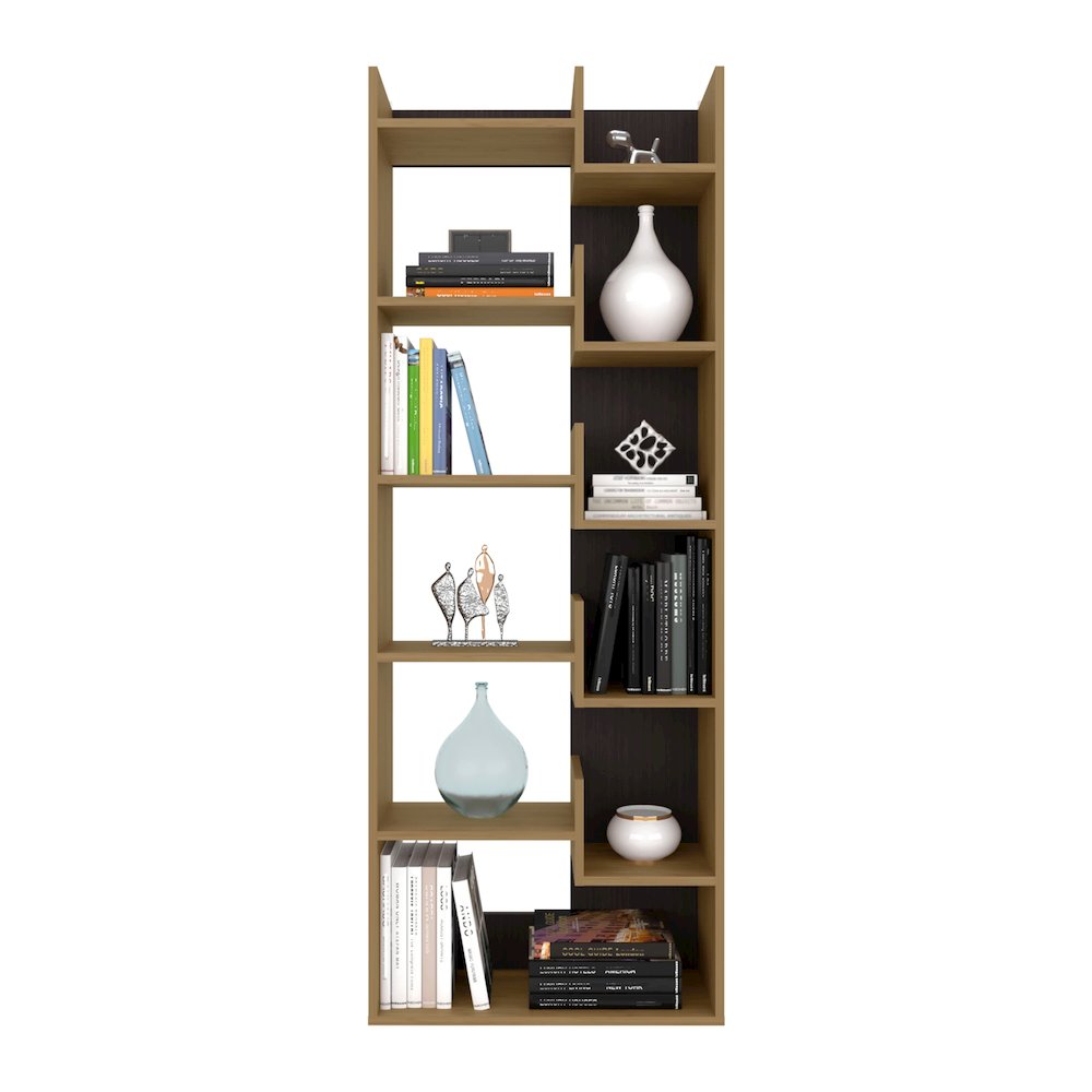Hoodsport Bookcase, 11 Shelves, Natural Oak / Black Wengue. Picture 1