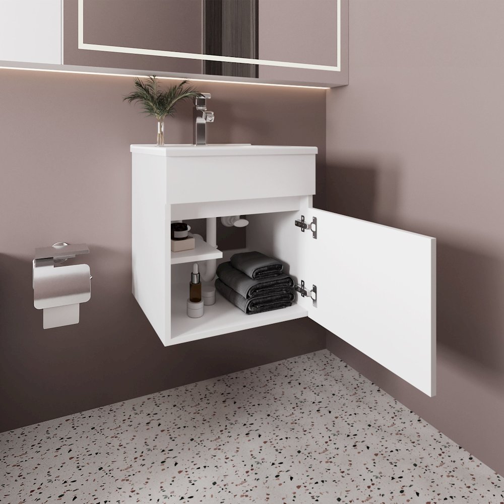 Naknek Bathroom Vanity, 1 Door, White. Picture 8