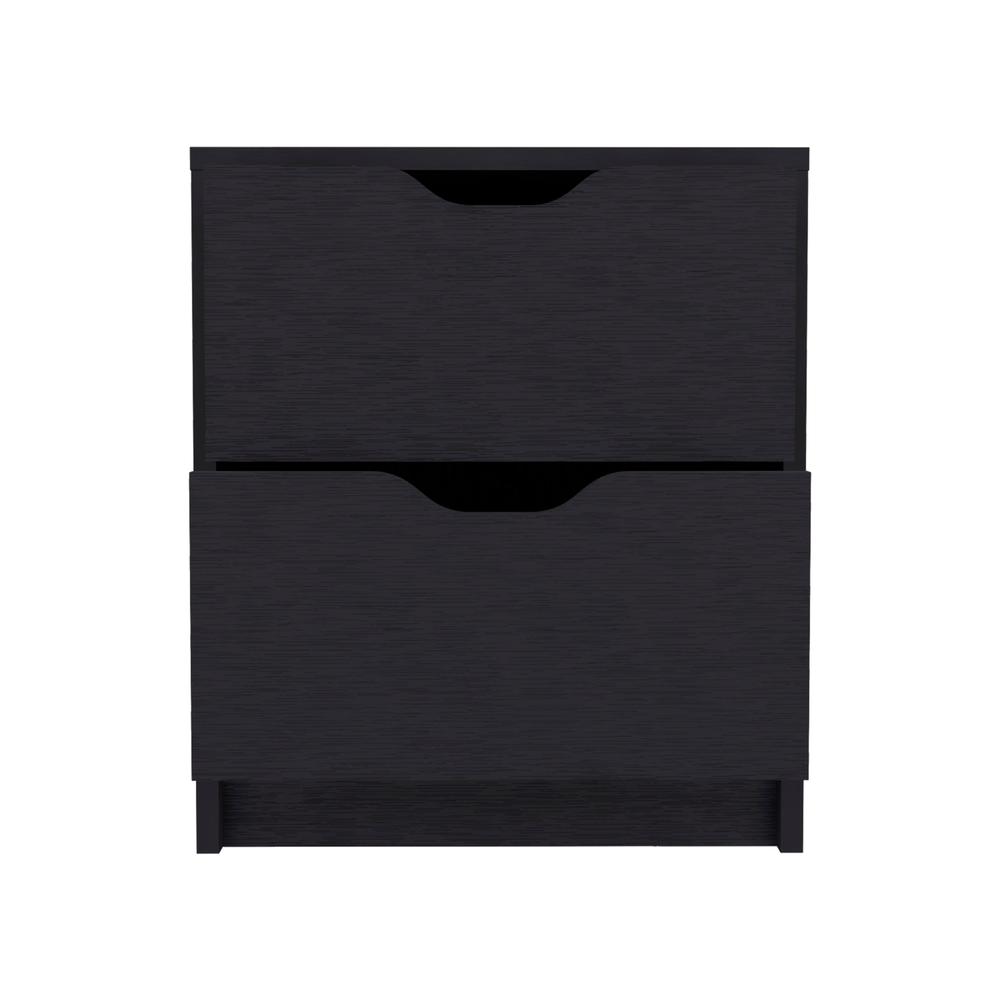 DEPOT E-SHOP Houma Double Drawer Nightstand, Bedside Table, Black. Picture 1