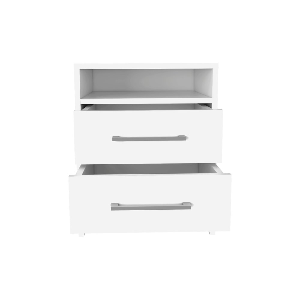 Leyva Nightstand with 2 Drawers and 1 Shelf, White. Picture 3