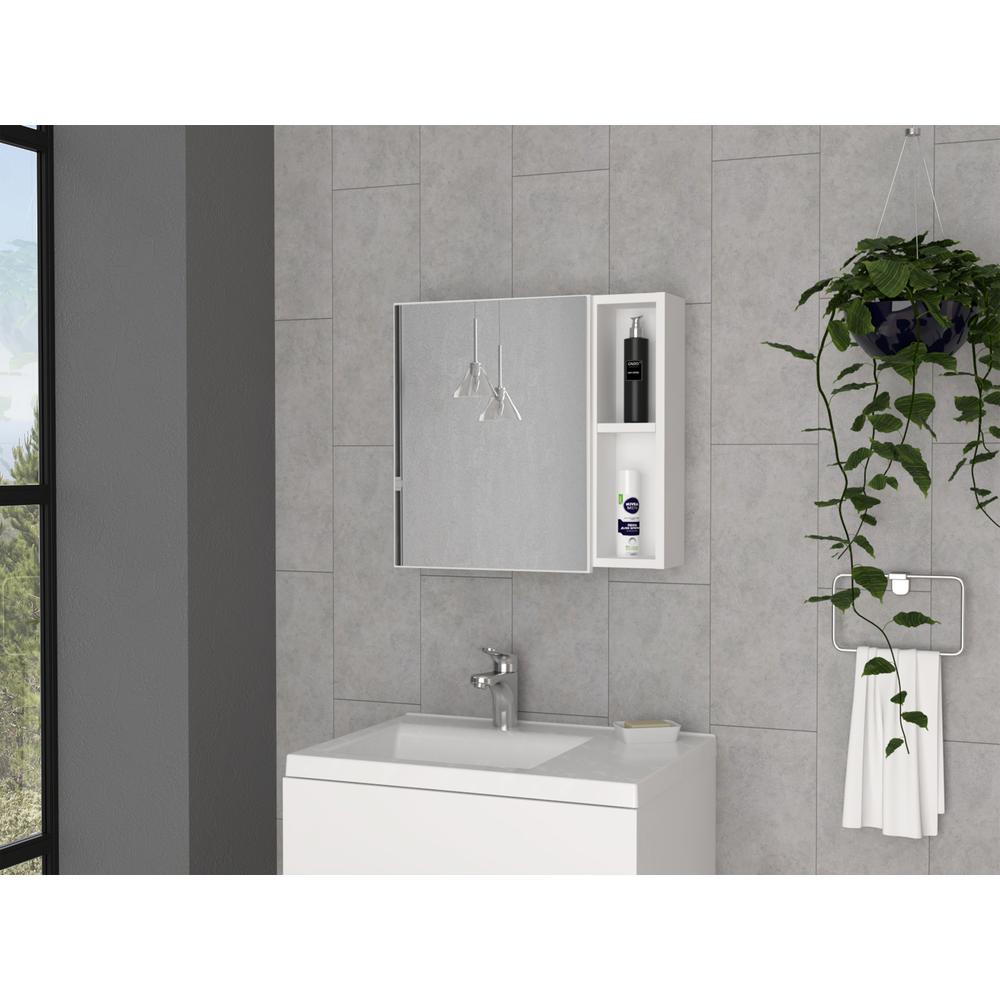 DEPOT E-SHOP Kazan Medicine Cabinet, Mirror, One-Door Cabinet, Two External Shelves, Three Internal Shelves-White, For Bathroom. Picture 1