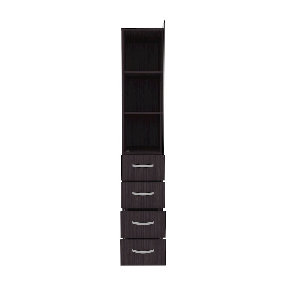 Magna Linen Cabinet, Three Shelves, Four Drawers, Black. Picture 1