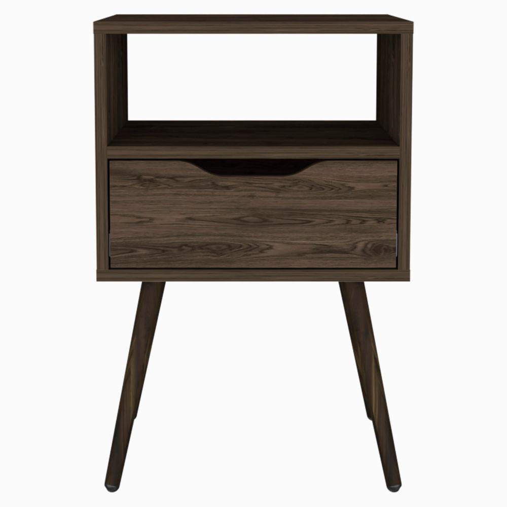 DEPOT E-SHOP Emma Nightstand, Countertop, Four Legs, One Open Shelf, One Drawer-Dark Walnut, For Bedroom. Picture 2