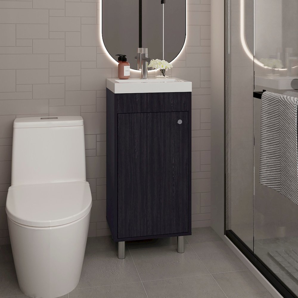 Valdez Bathroom Vanity, 1 Door, 4 Legs, 2 Shelves, Black Wengue. Picture 7