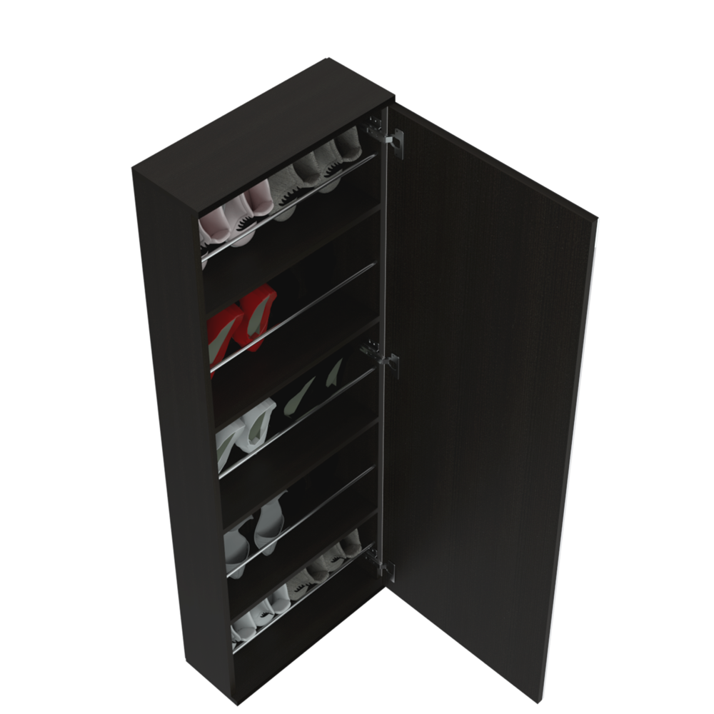 Seul Wall Mounted Shoe Rack With Mirror Black Wengue. Picture 7