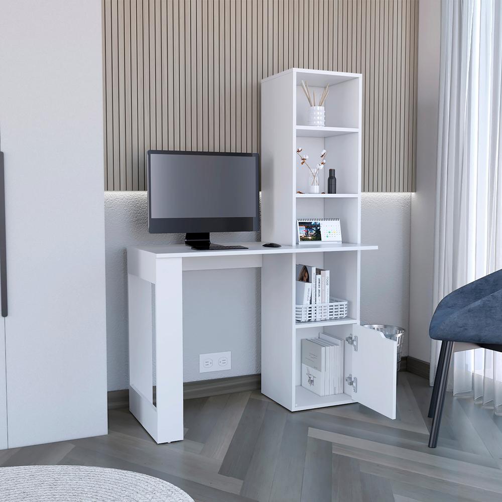 Ripley Writing Desk With Bookcase and Cabinet, White. Picture 4