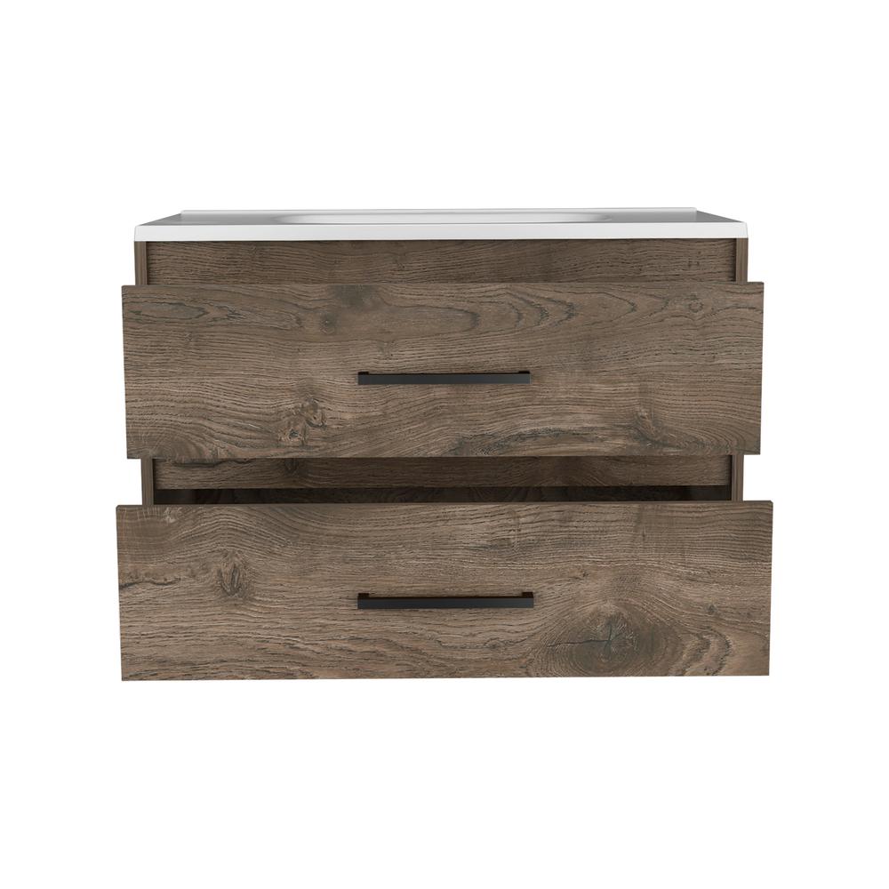 Cardova Floating Vanity Bathroom with 2-Drawers, Dark Brown / White. Picture 2