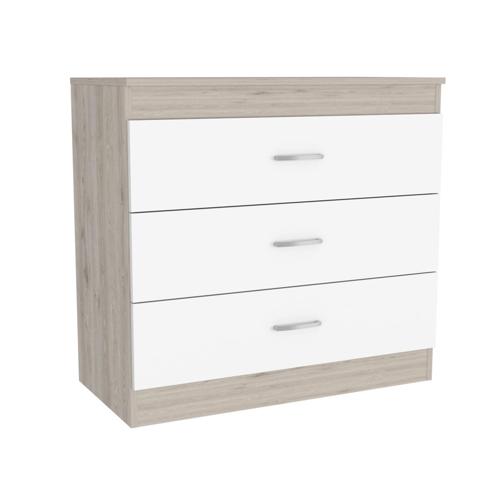 Zurich Three-Drawers Dresser-Light Grey/White. Picture 1